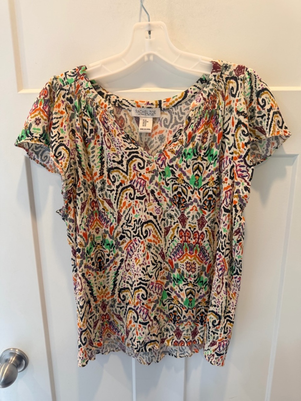Rachel Zoe Boho Print Blouse Medium Multicolor Metallic Flutter Sleeve Top